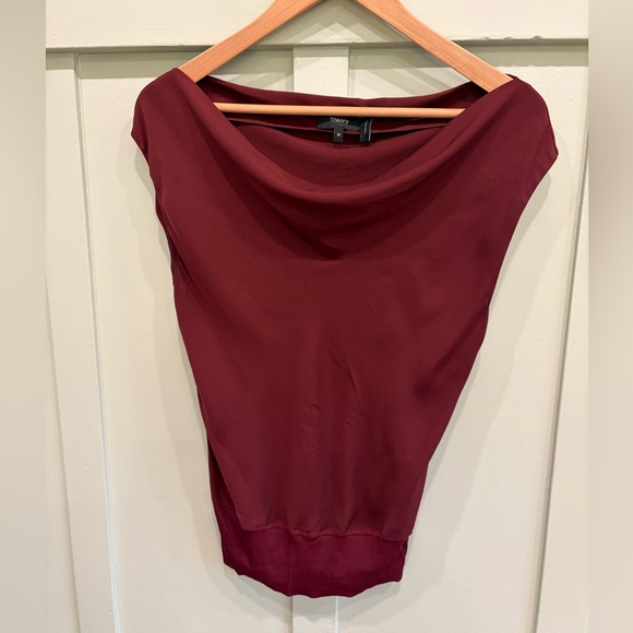 🍷 Theory Silk Draped Ribbed Top • Burgundy • Women’s Medium ✨ - Picture 6 of 9